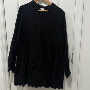 Eliane Rose Black Eyelet Long Sleeve Dress, Size Large